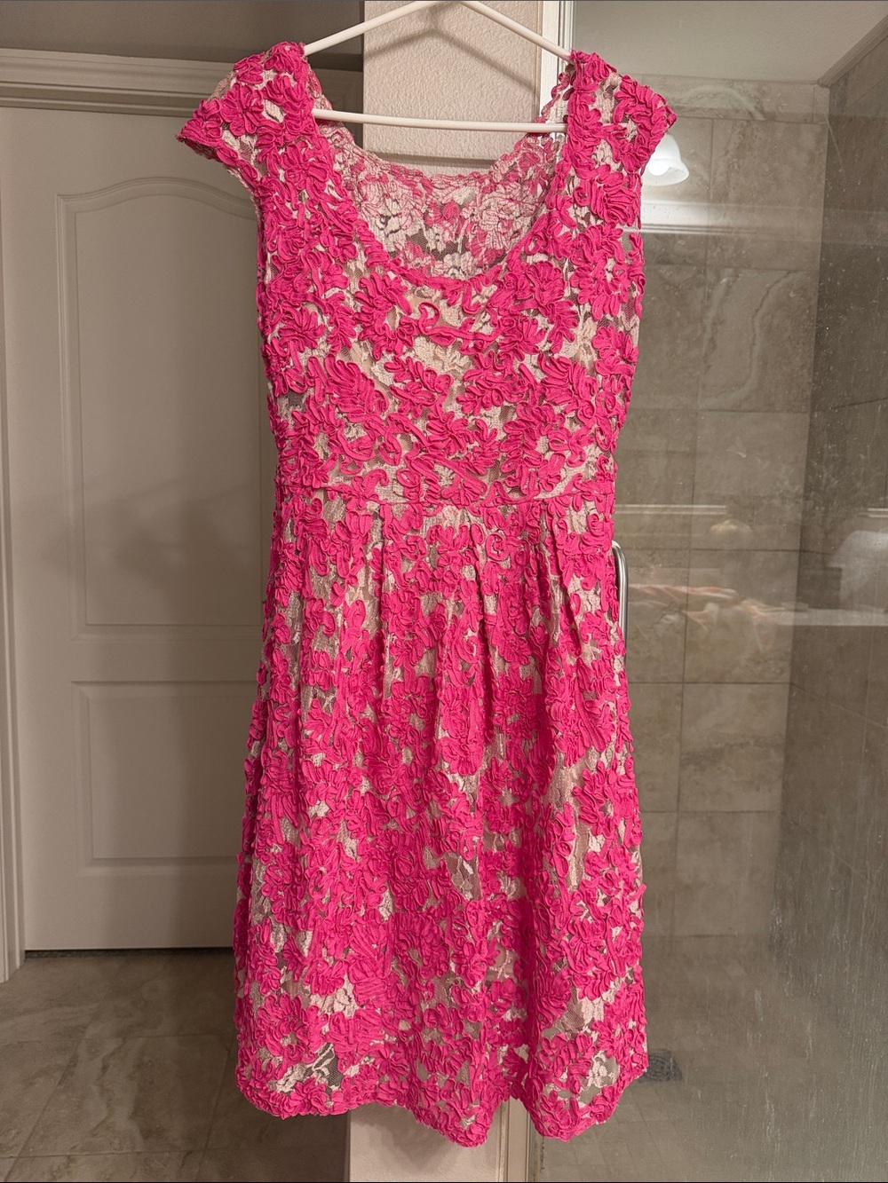 EUC Anthropologie Pink Floral Lace Cocktail Dress
